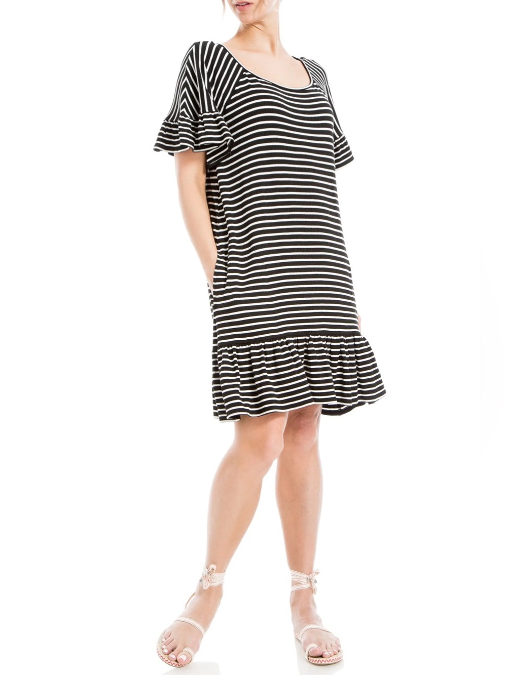 Max Studio Stripe Ruffle Short Sleeve Shift Dress Sz XL